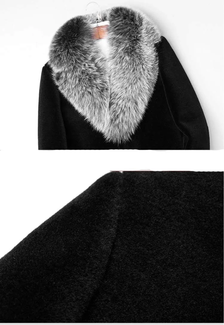 Long Faux Fur Coat Outwear Black Winter Parka Overcoat for Men
