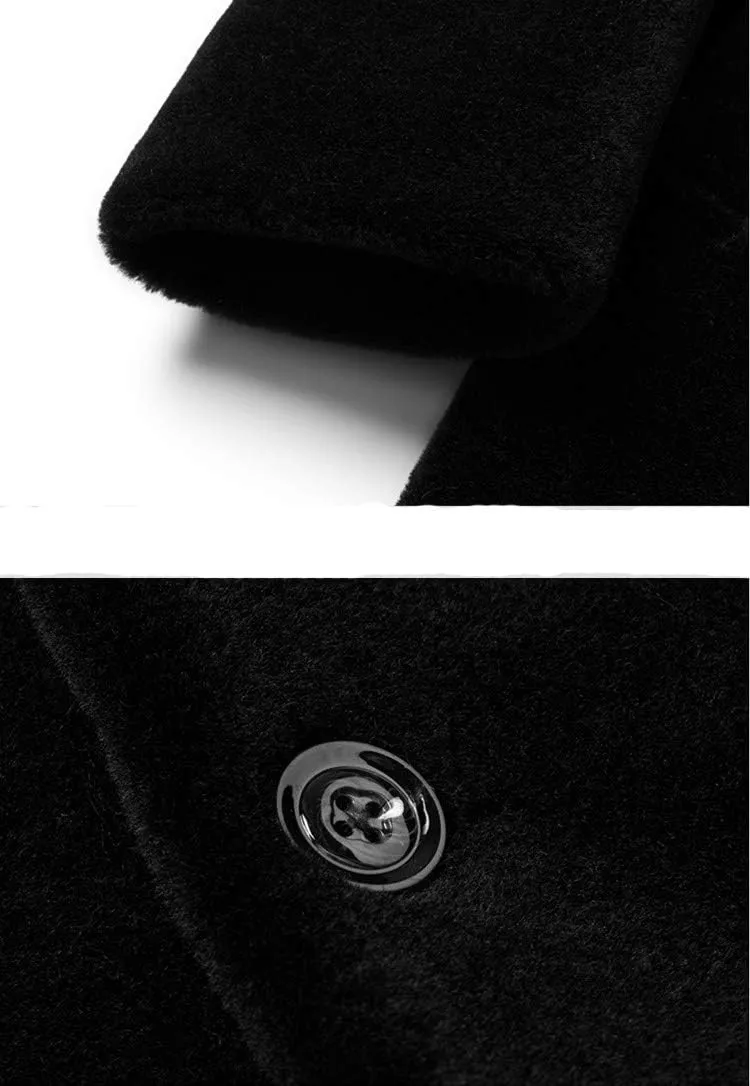 Long Faux Fur Coat Outwear Black Winter Parka Overcoat for Men