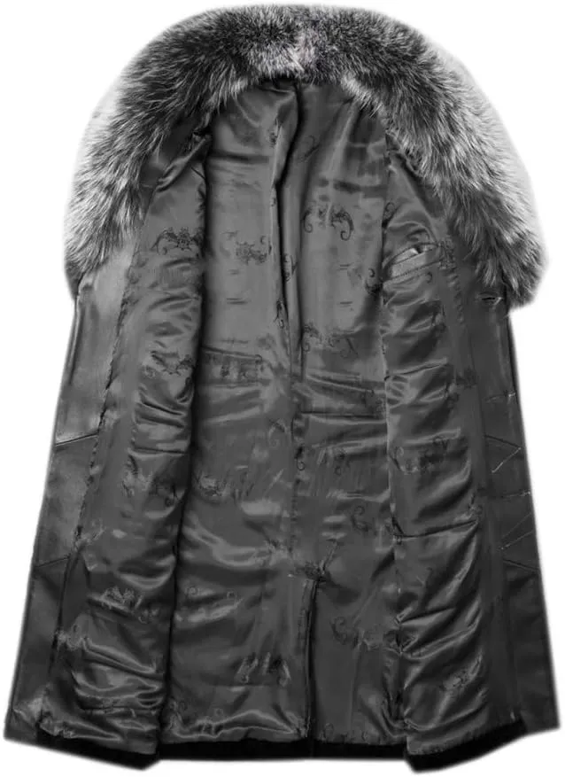 Long Faux Fur Coat Outwear Black Winter Parka Overcoat for Men