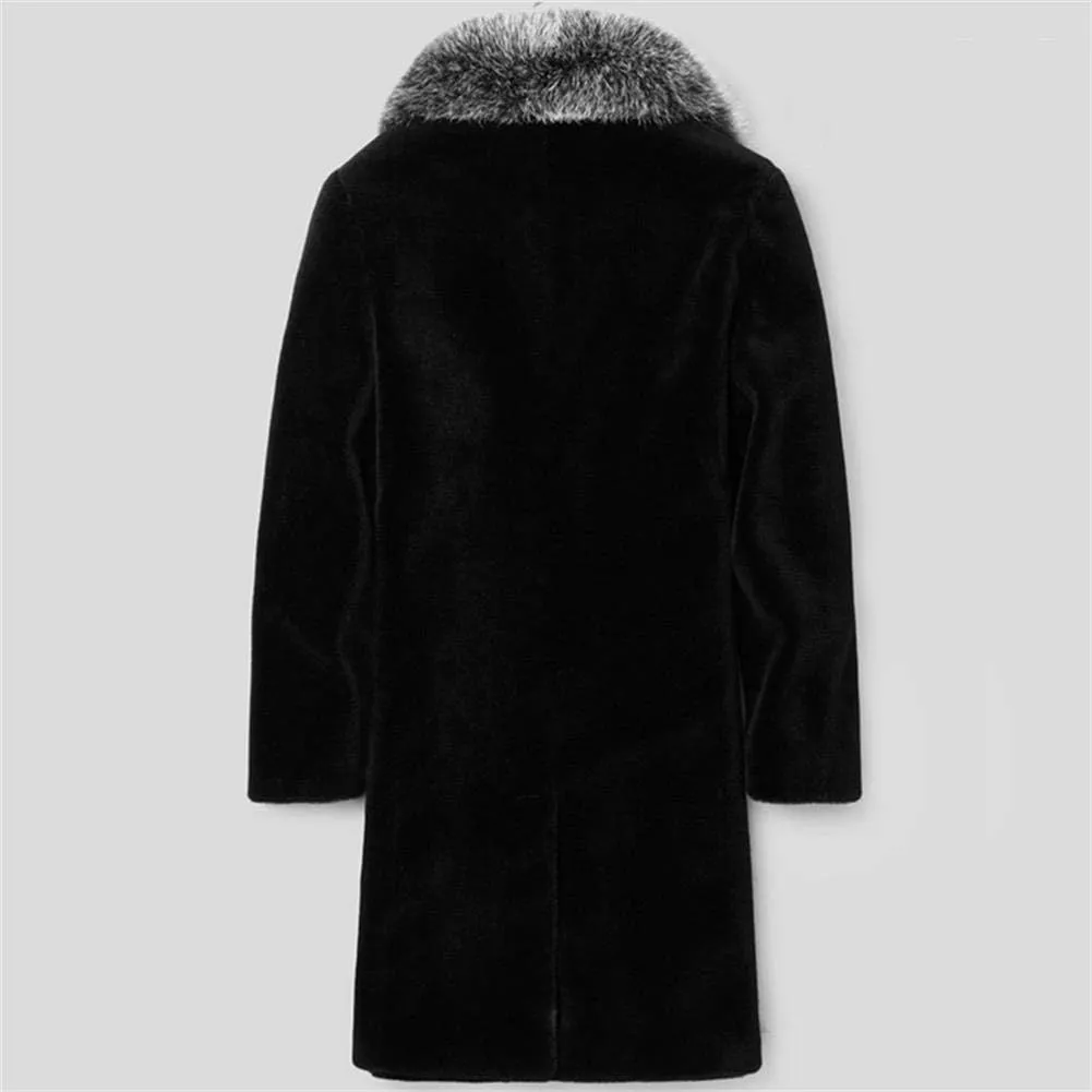 Long Faux Fur Coat Outwear Black Winter Parka Overcoat for Men