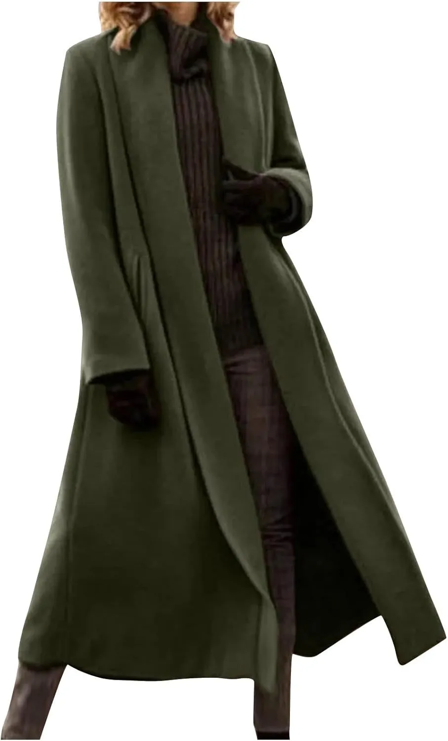 Long Pea Coat for Women Open Front Cardigan Coat Coatigan Jacket 2024 Fall Winter Wool Blend Trench Coat with Pockets