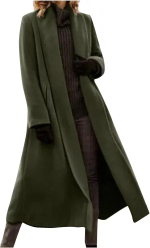 Long Pea Coat for Women Open Front Cardigan Coat Coatigan Jacket 2024 Fall Winter Wool Blend Trench Coat with Pockets