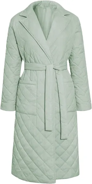 Long Puffer Coat Women Lightweight Quilted Down Jacket Overcoat Warm Winter Coats Trendy Casual Outerwear with Belt