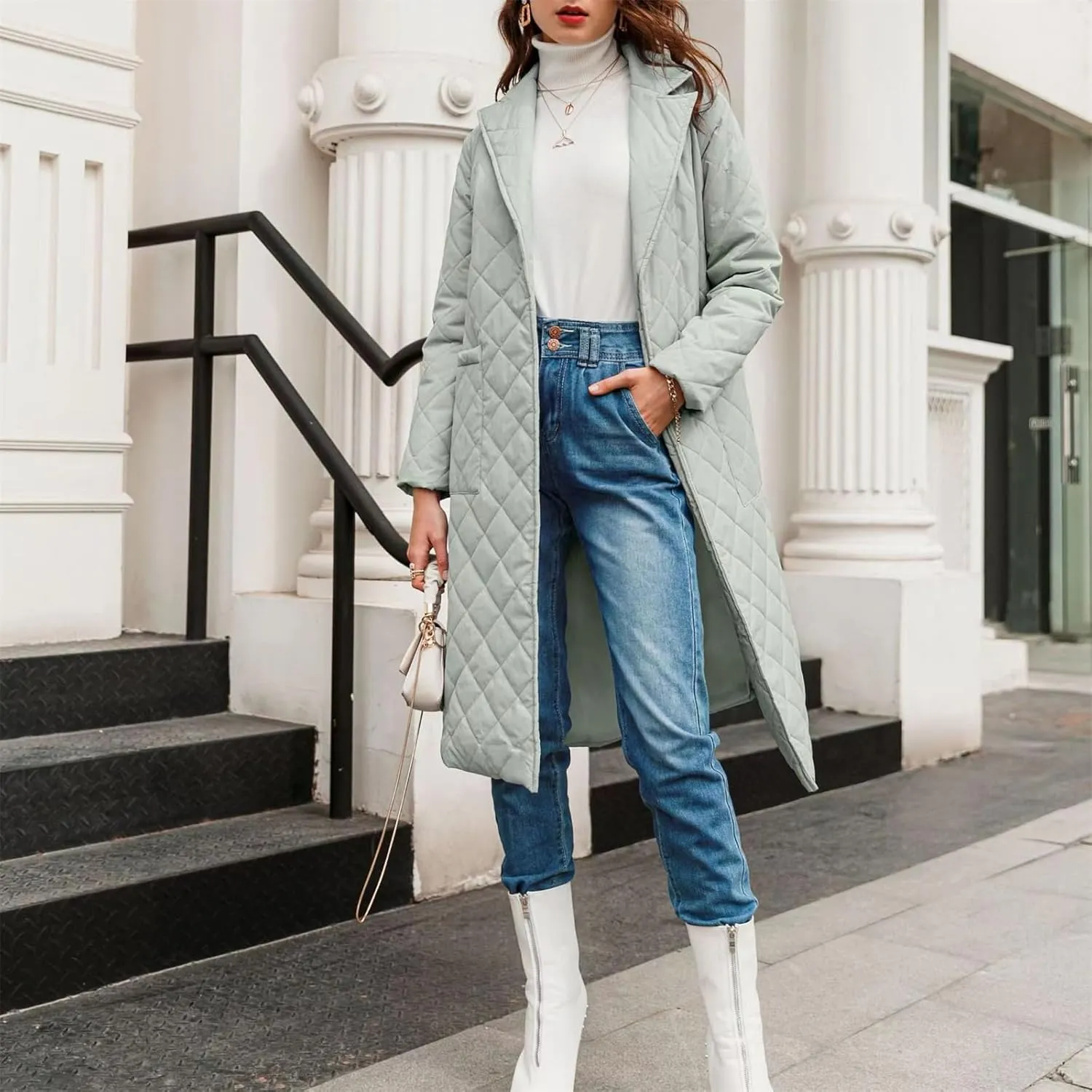 Long Puffer Coat Women Lightweight Quilted Down Jacket Overcoat Warm Winter Coats Trendy Casual Outerwear with Belt