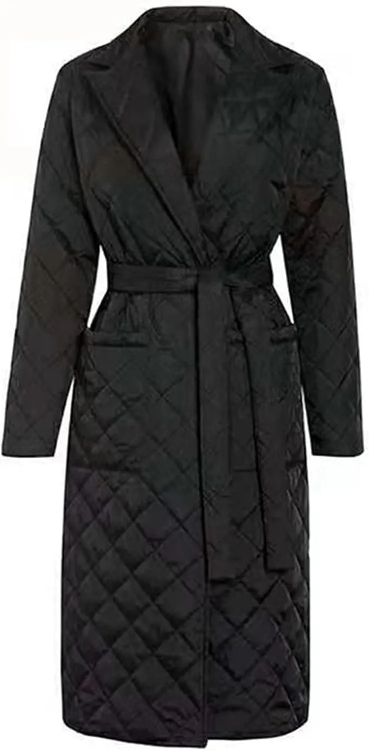 Long Puffer Coat Women Lightweight Quilted Down Jacket Overcoat Warm Winter Coats Trendy Casual Outerwear with Belt