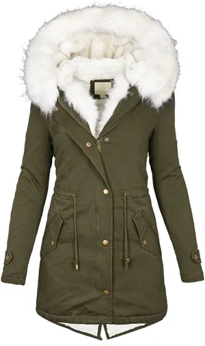 Long Winter Coat with Hood Slim Casual Thicker Fashion Women'S Coat Long Sleeve Full Zip Womens Clothing Black