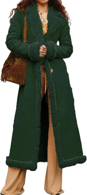 Long Winter Coats for Women Faux Suede Leather Shearing Jacket Fuzzy Sherpa Lined Trench Coat Business Casual Overcoat