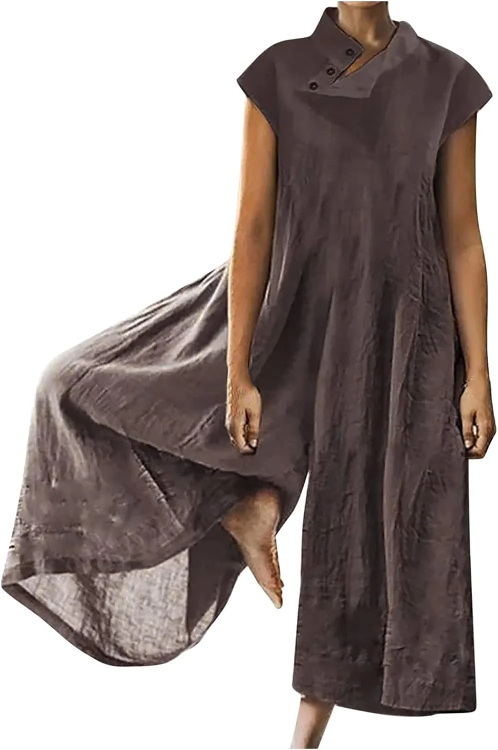 Loose Fit Pants for Women Fall Summer Linen Straight Leg Plain Long Leg Overalls Pants Rompers Women 2024 Fashion