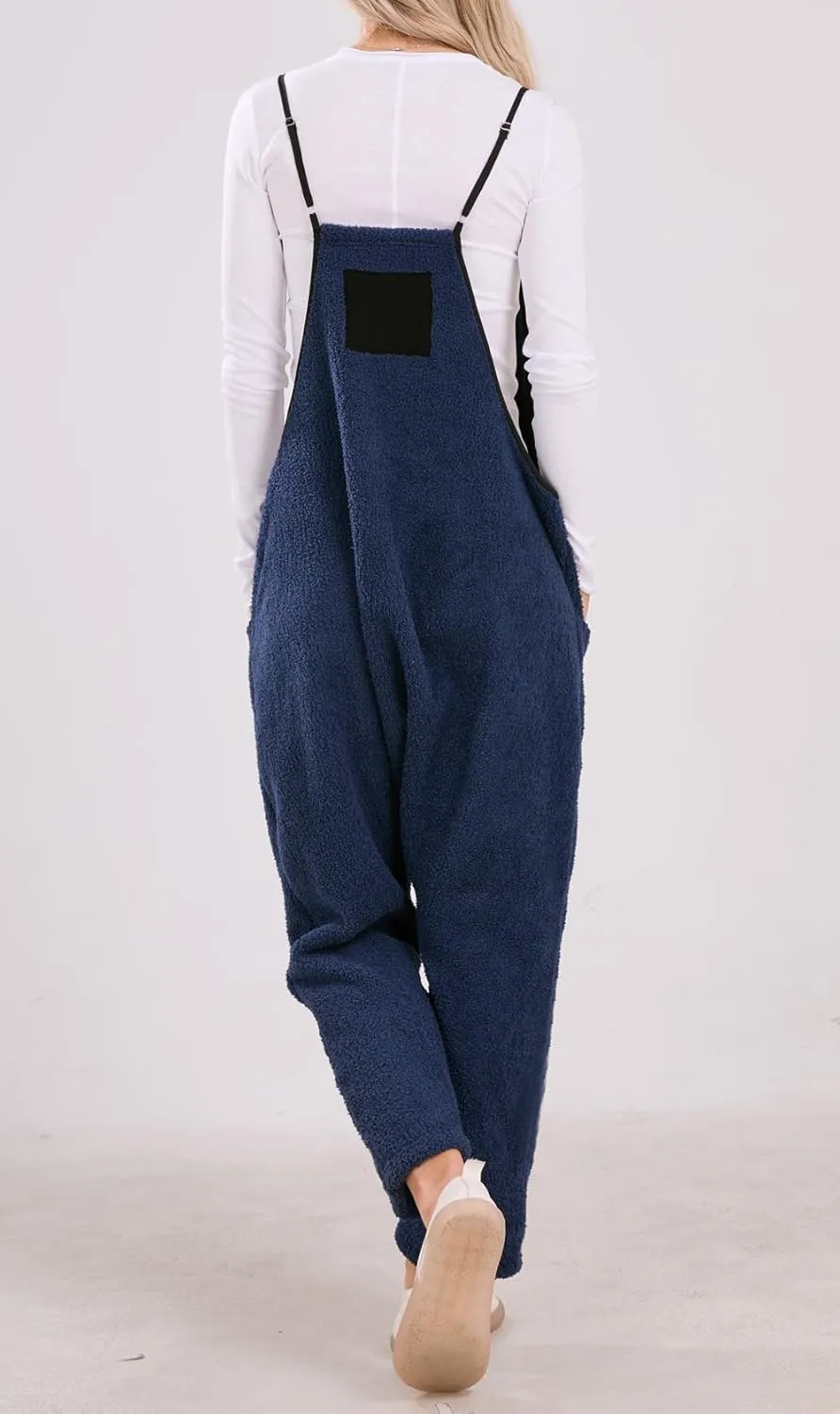 loveimgs Women Fuzzy Sherpa Fleece Overalls Oversized Jumpsuit Sleeveless Harem Pants Hot Shot Baggy Onesie Winter
