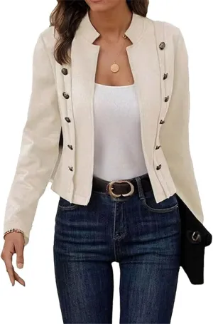 loveimgs Women Vintage Faux Suede Blazer Leather Cropped Jacket Open Front Moto Jacket Fall Blazer Top