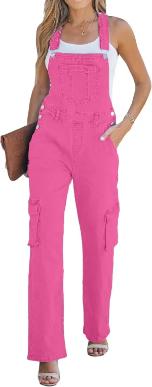 luvamia Cargo Jean Overalls for Women Wide Leg Bib Utility Stretchy Denim Jumpsuit Overall Loose 90s Trendy