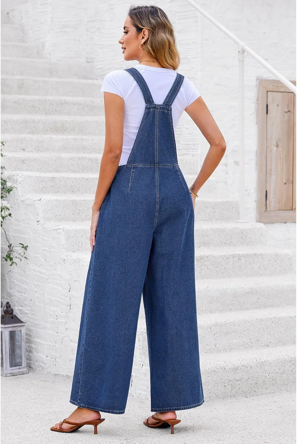 luvamia Denim Overalls for Women Wide Leg One Piece Jean Jumpsuits Fashion Baggy Bib Overall Loose Fit Pleated Pockets