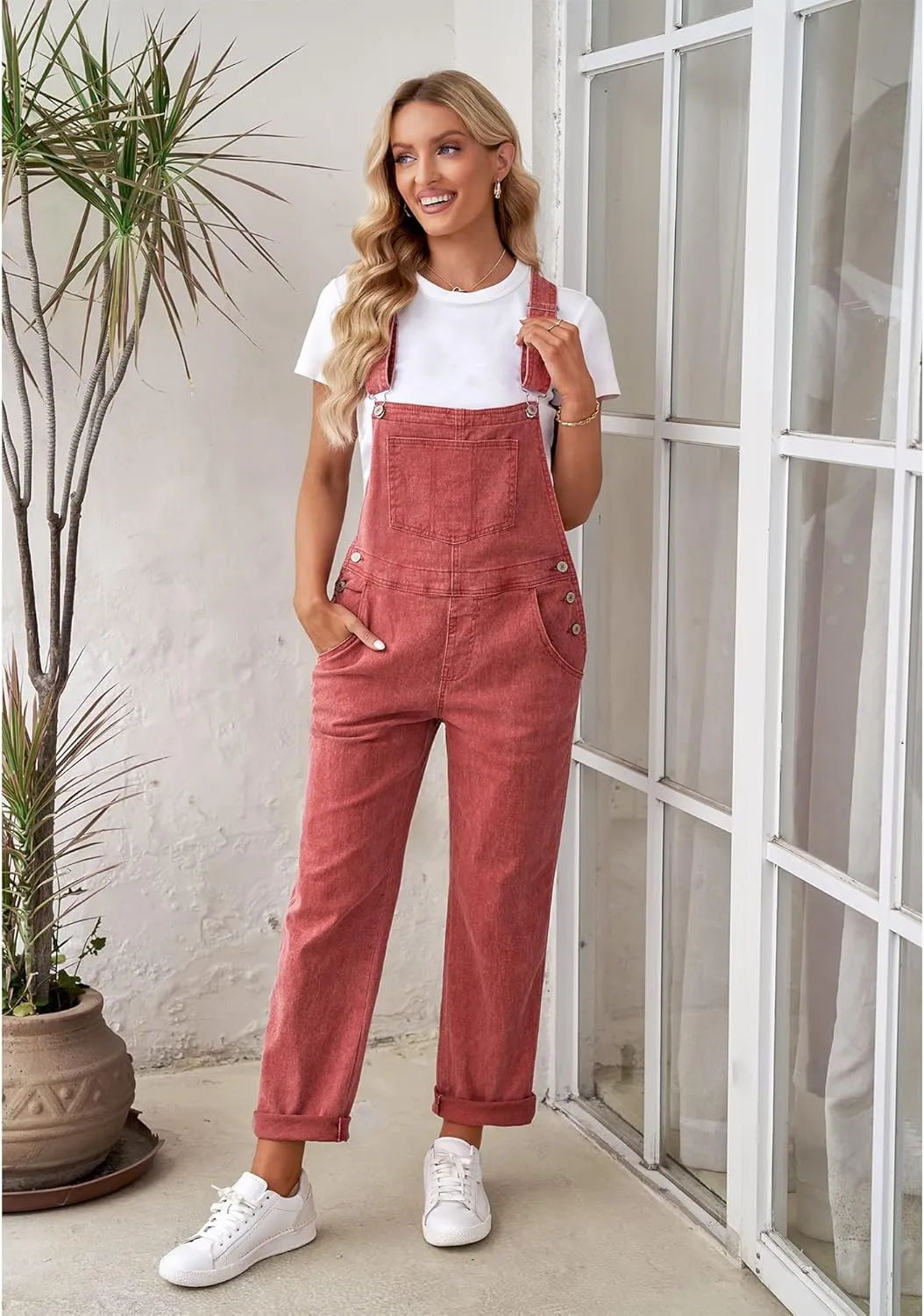 luvamia Women's Casual Stretch Adjustable Denim Bib Overalls Jeans Pants Jumpsuits