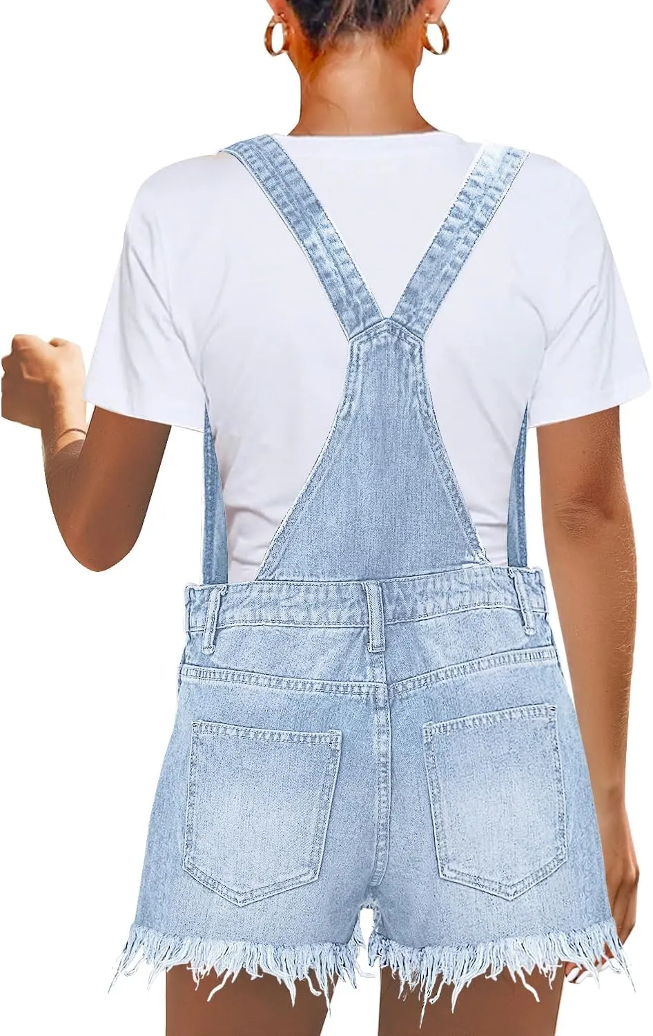 luvamia Women's Ripped Short Overalls Adjustable Denim Bib Overall Shorts Romper