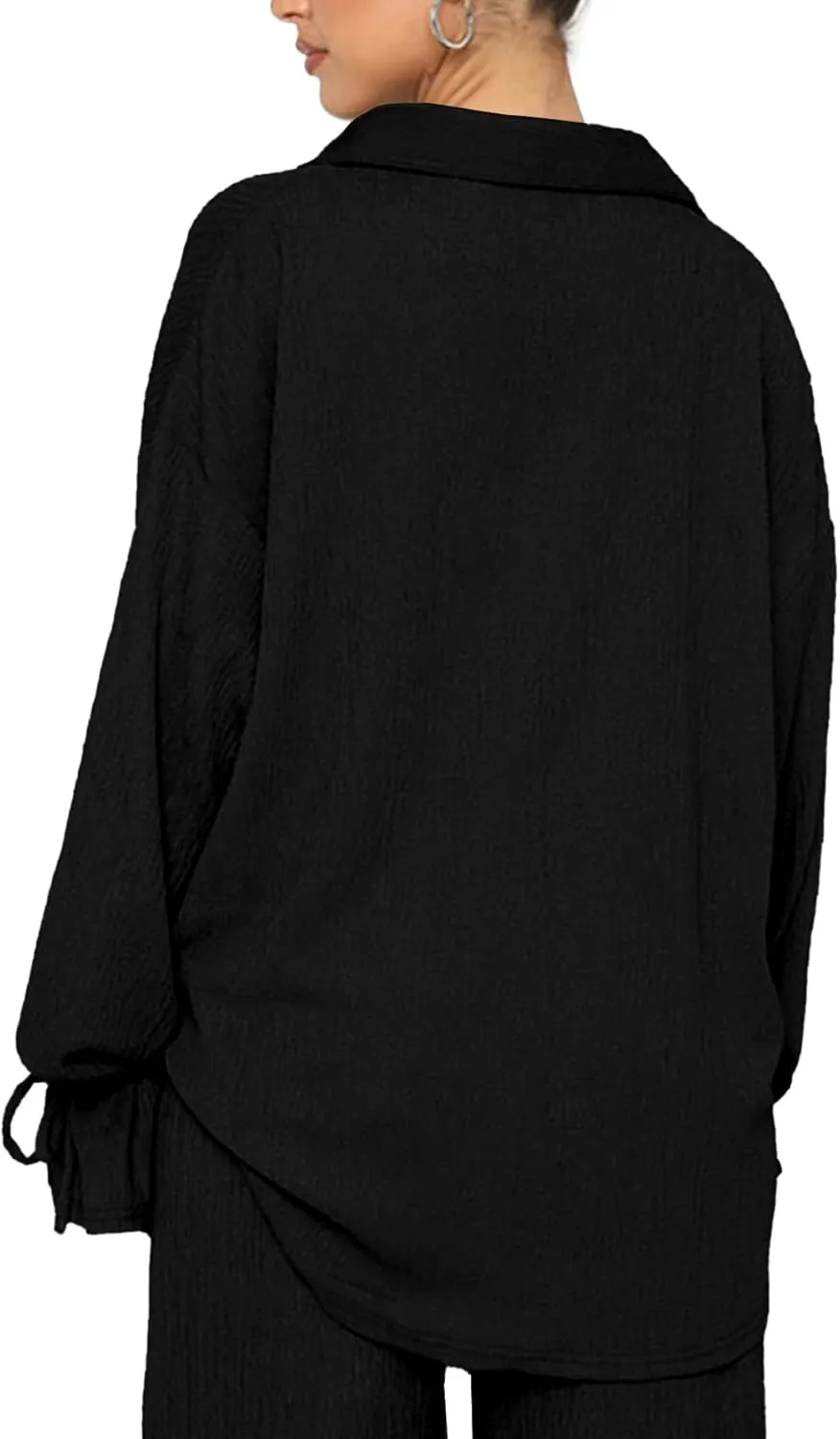LYANER Women's 2 Piece Outfits Button Down Long Sleeve Shirt and Wide Leg Pants Set