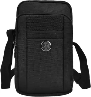 Maggie Utility Travel Waist Pouch for Travel, Outdoors, Hiking, Compact Accessories Bag, Organized Dual Pocket Phone Holder with Carabiner Clip and Belt Loop, Pen Holder (Black-7.5")
