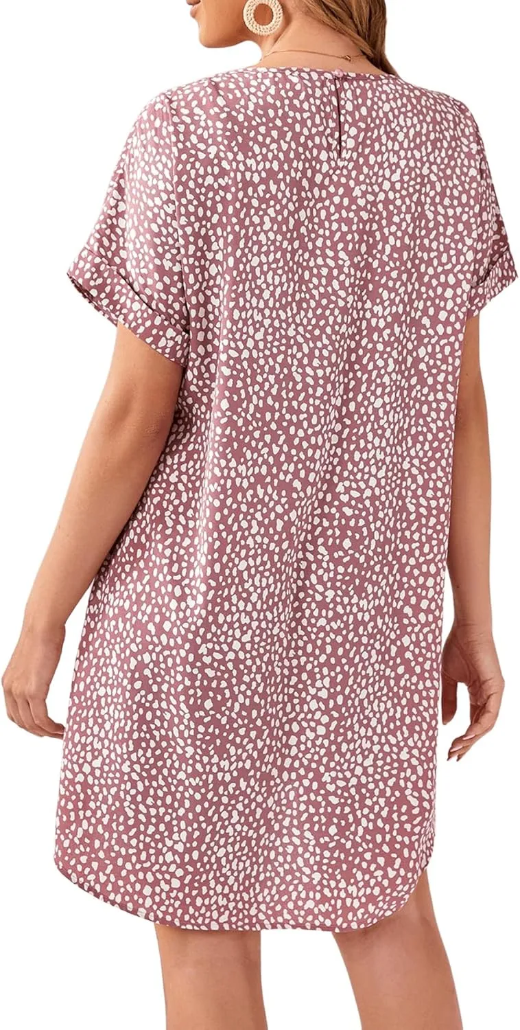 MakeMeChic Women's Maternity Dress Leopard Print Short Sleeve Belted Summer Pregnancy Dresses