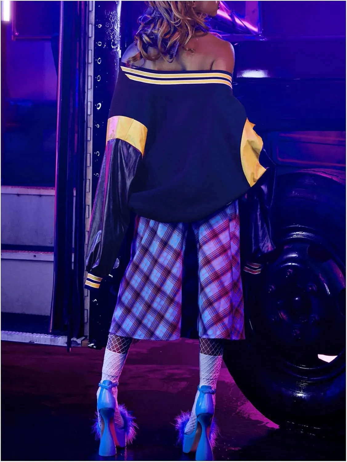 MakeMeChic Women's Oversized Letter Graphic Bomber Leather Jacket Long Sleeve Drop Shoulder Baseball Jackets