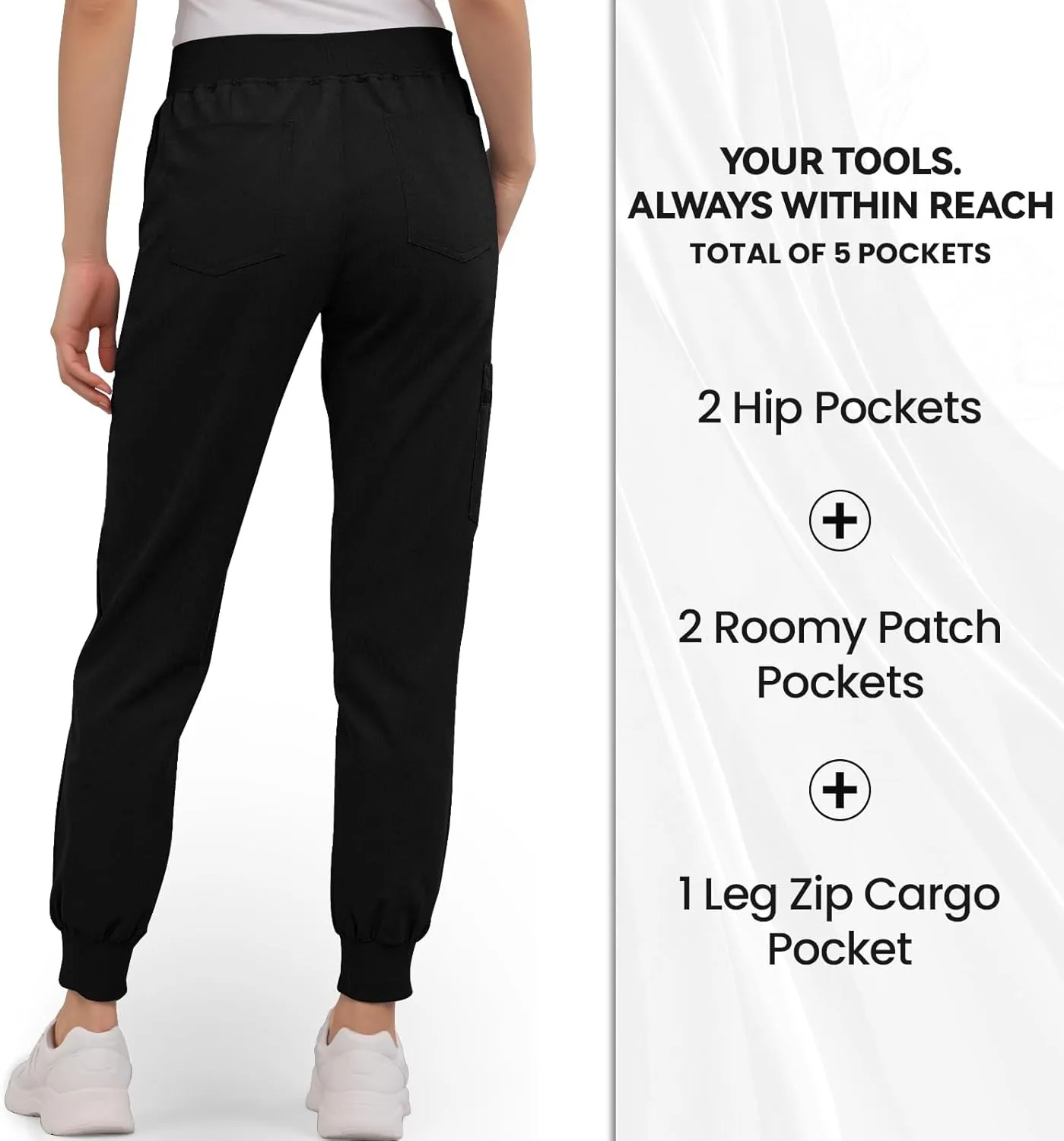 Medical Scrub Pants for Women, Jogger Scrub Pants with 5 Pockets Drawstring Cargo Pants Mid-Rise Womens Scrubs Pant