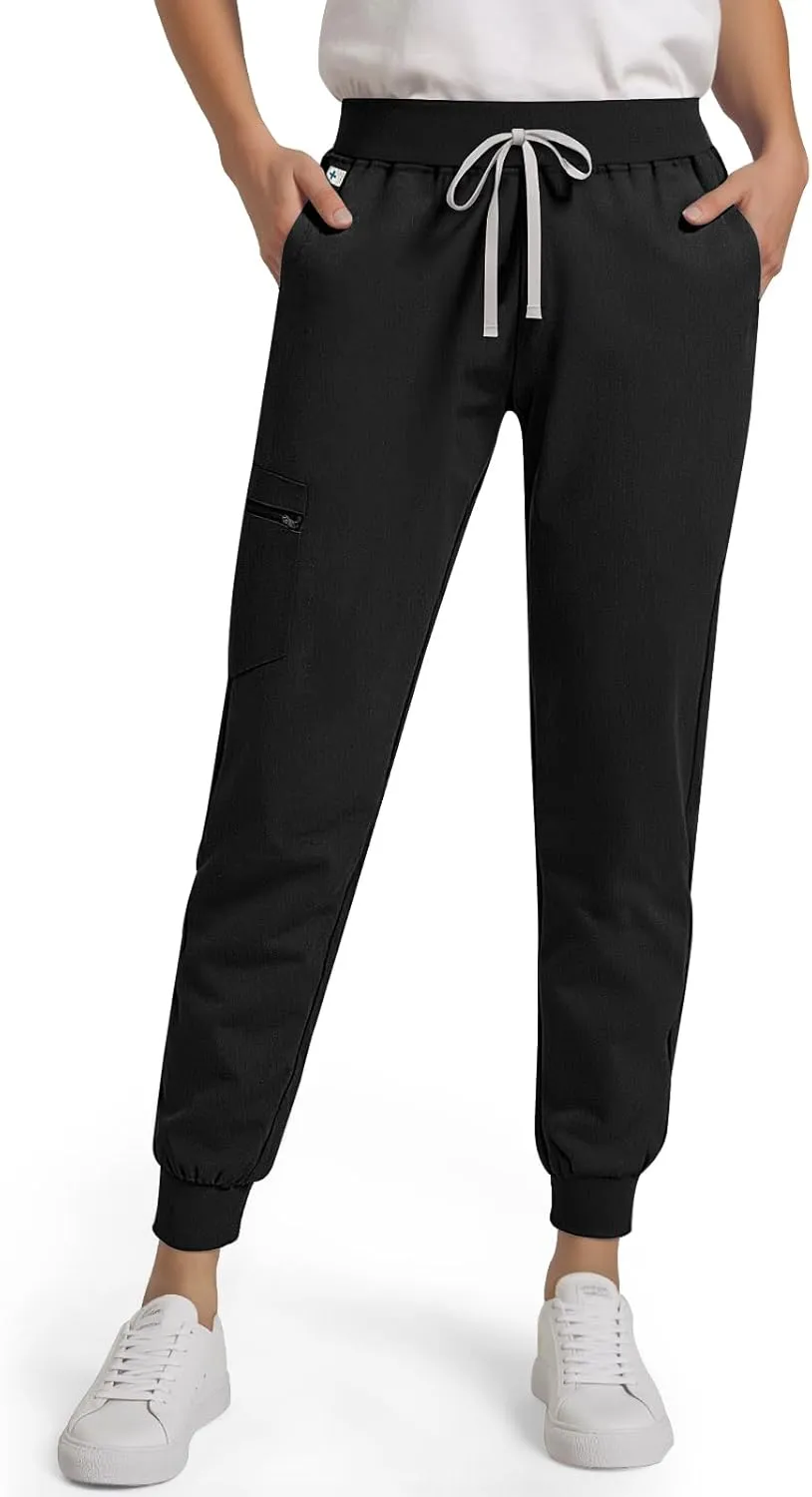 Medical Scrub Pants for Women, Jogger Scrub Pants with 5 Pockets Drawstring Cargo Pants Mid-Rise Womens Scrubs Pant