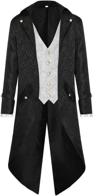 Medieval Renaissance Tailcoat for Men Gothic Vintage Trench Coat Open Front Steampunk Victorian Performance Costume