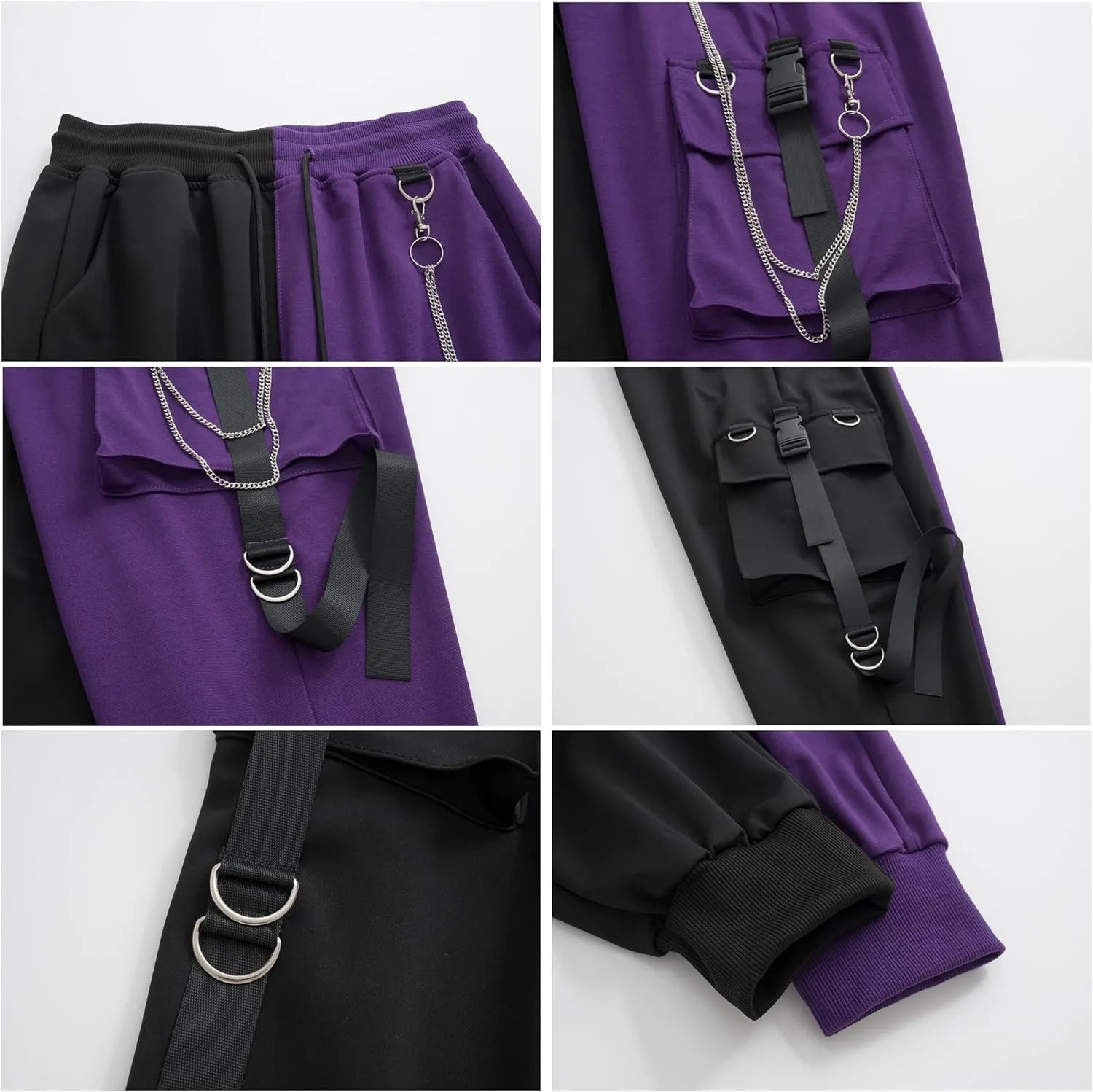 MEINVQIAOTI Black Cargo Pants for Women Techwear Women Loose Street Rock Style Casual Black Pants with Chain Goth Pants
