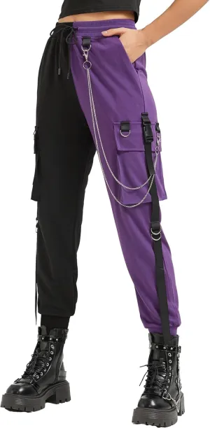 MEINVQIAOTI Black Cargo Pants for Women Techwear Women Loose Street Rock Style Casual Black Pants with Chain Goth Pants
