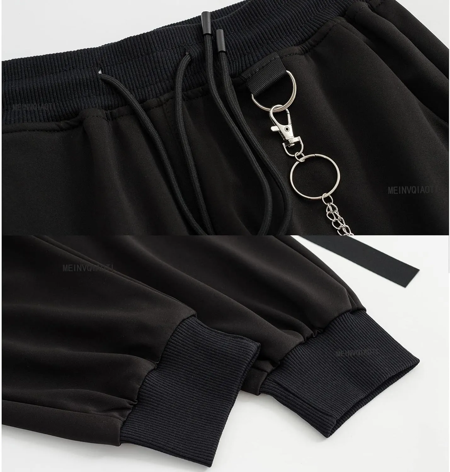 MEINVQIAOTI Black Cargo Pants for Women Techwear Women Loose Street Rock Style Casual Black Pants with Chain Goth Pants