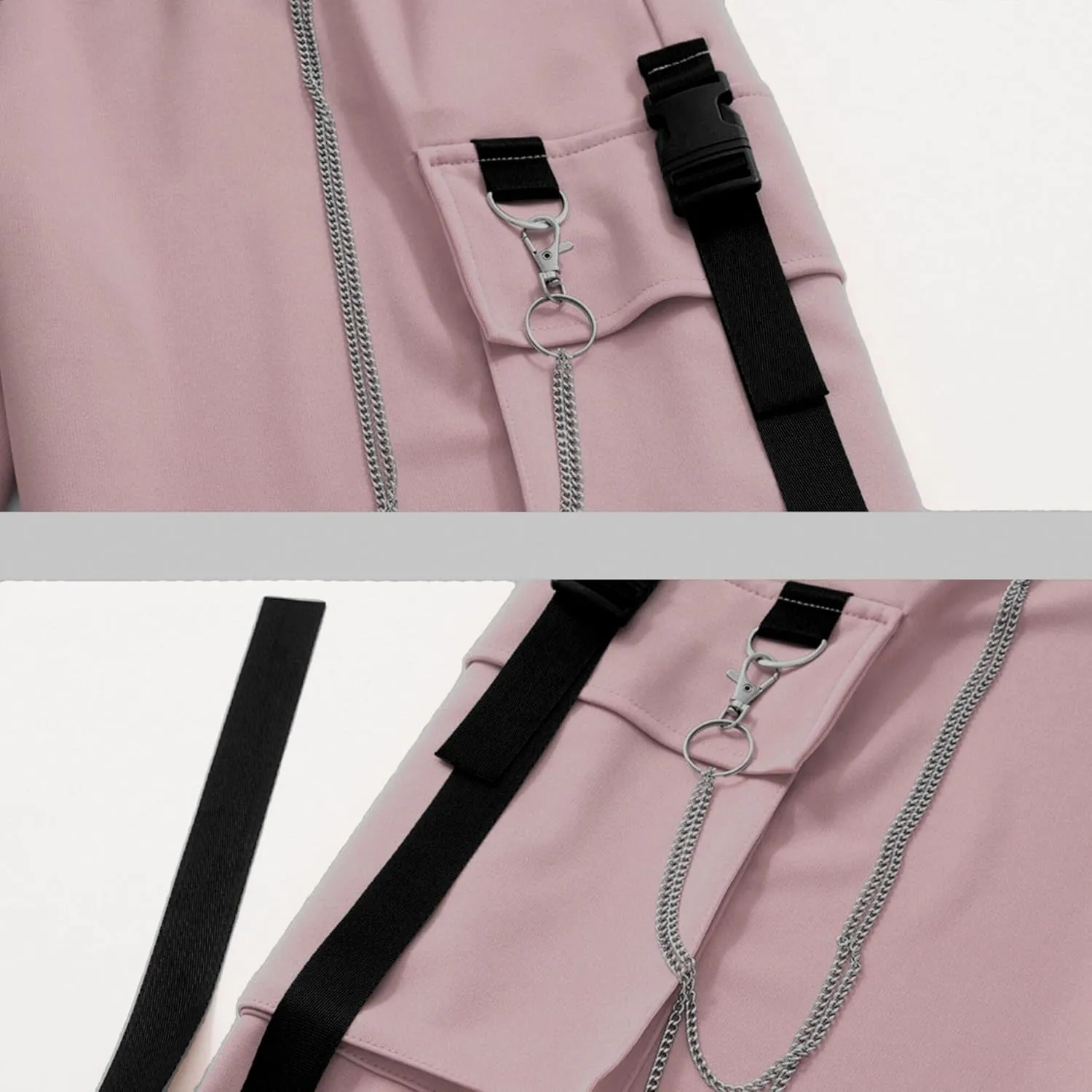 MEINVQIAOTI Black Cargo Pants for Women Techwear Women Loose Street Rock Style Casual Black Pants with Chain Goth Pants