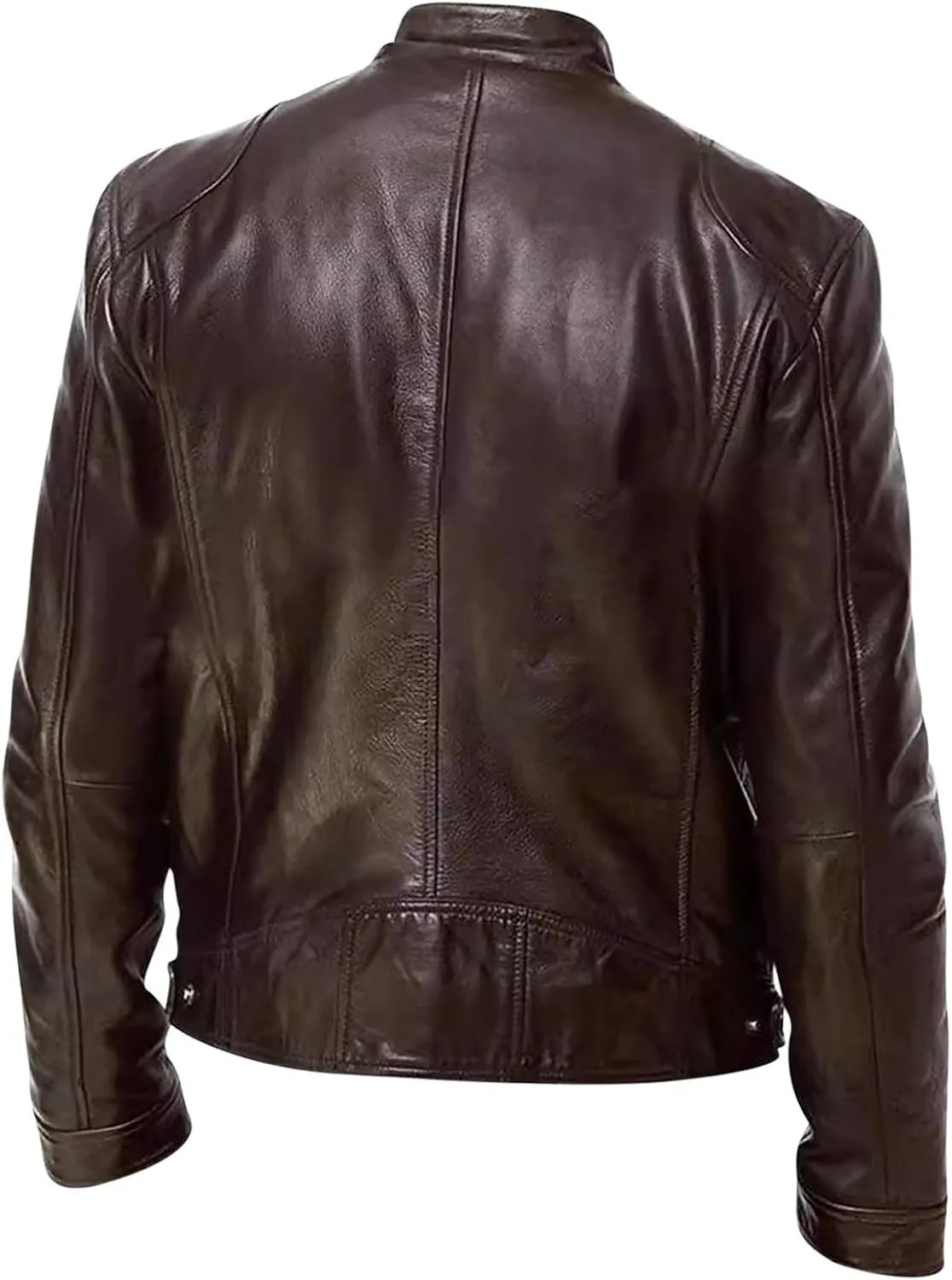 Men Faux Leather Zip Up Jacket Stand Collar Leather Motorcycle Jacket Lightweight Bomber Outwear PU Coat with Pockets