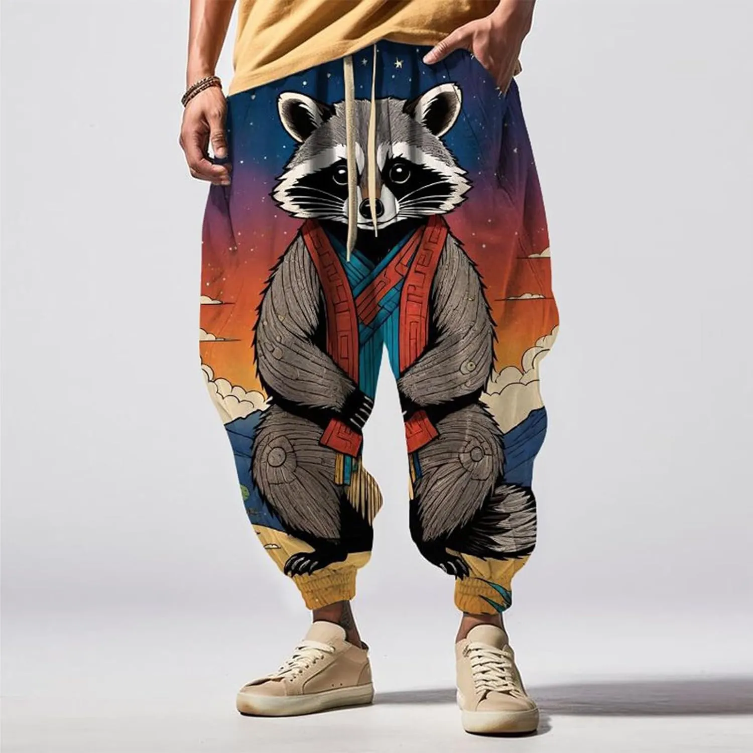 Men Hippie Harem Pants Men's Autumn Fun Print Fashion Street Feel Casual Sweatpants Hiking Outdoor Twill Track Pants