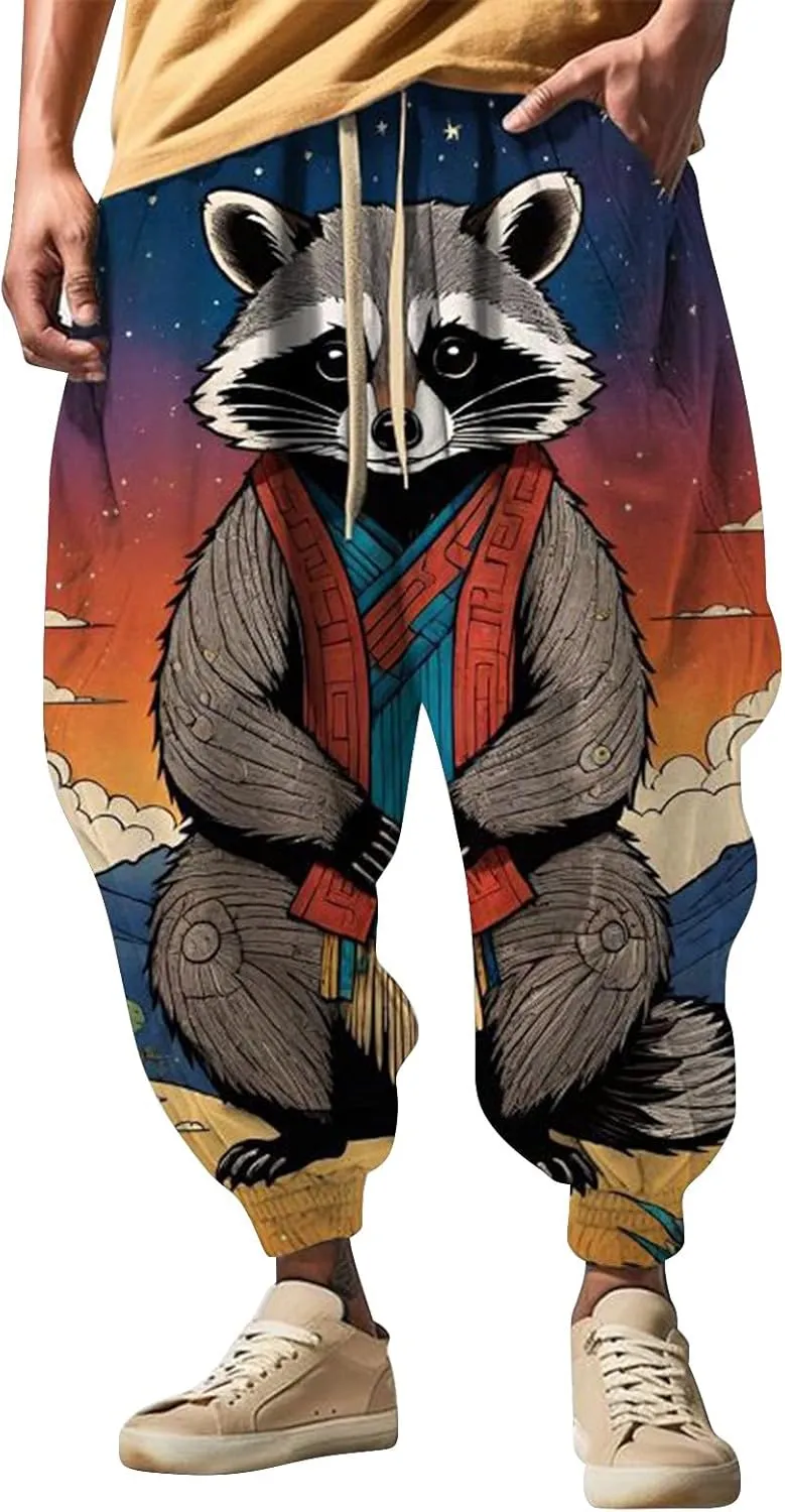 Men Hippie Harem Pants Men's Autumn Fun Print Fashion Street Feel Casual Sweatpants Hiking Outdoor Twill Track Pants