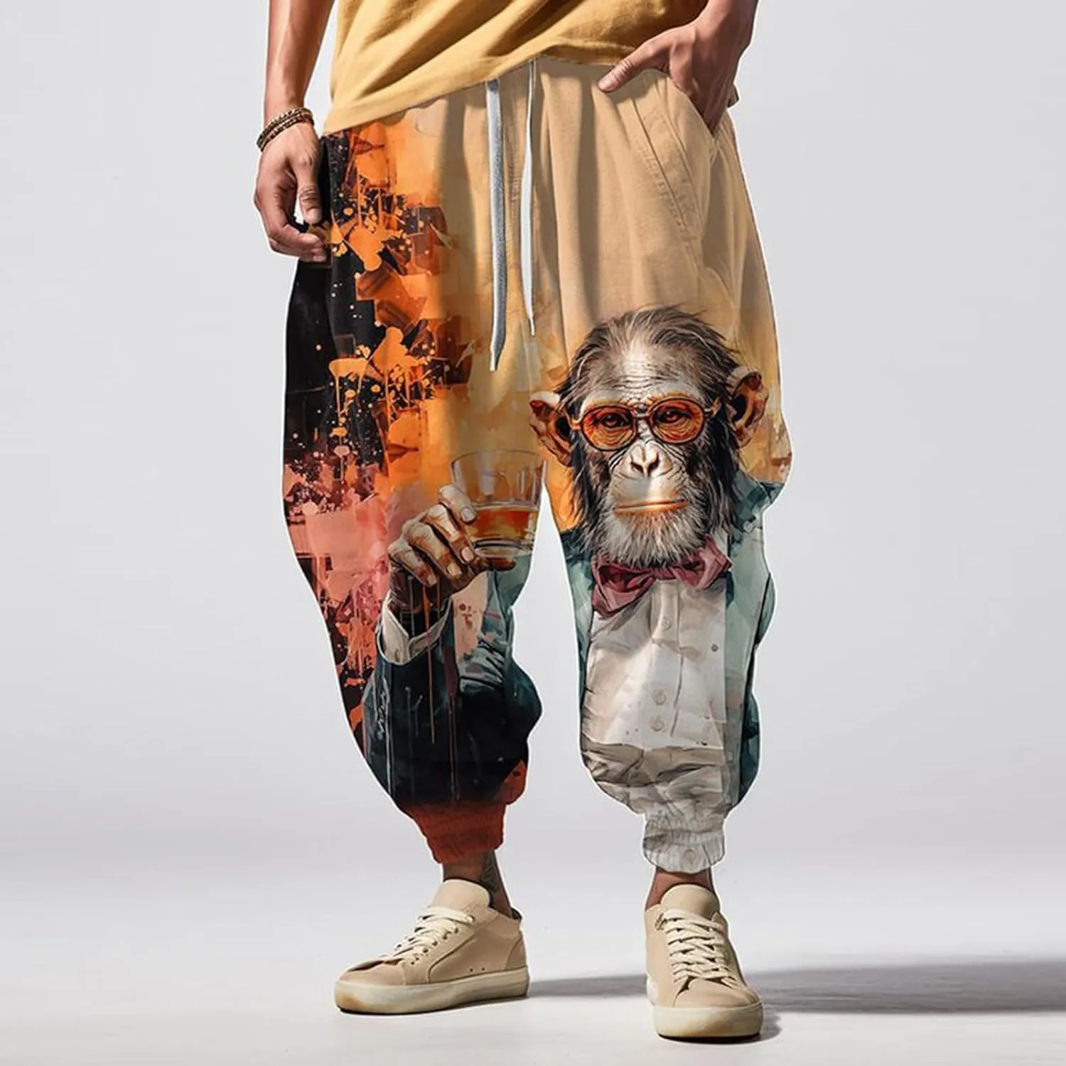 Men Hippie Harem Pants Men's Autumn Fun Print Fashion Street Feel Casual Sweatpants Hiking Outdoor Twill Track Pants