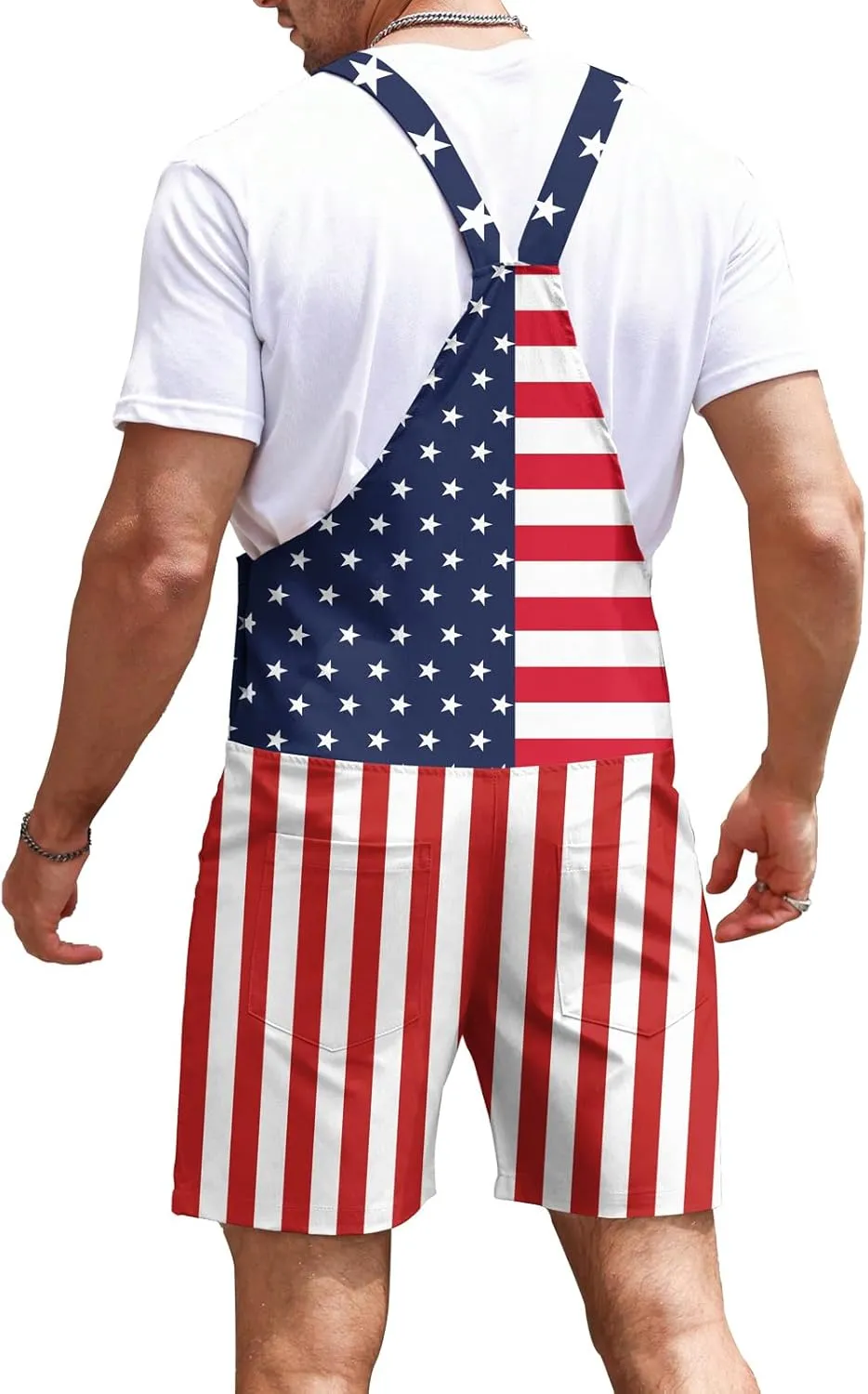 Mens American Flag Overalls Shorts Romper Casual 4th of July Workout Jumpsuit