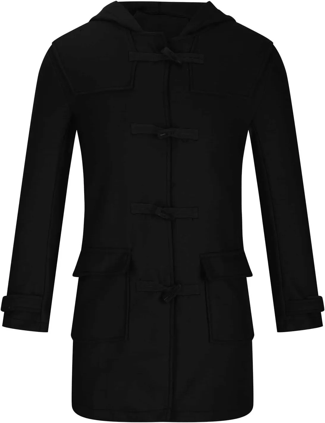 Mens Big and Tall Pea Coat Horn Button Wool Coat with Hood Mid Length Trench Coat Slim Fit Winter Jacket Coat