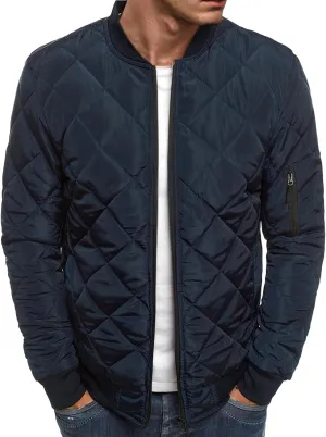 Mens Bomber Jackets Diamond Quilted Fall Winter Rib Varsity Lightweight Jacket Warm Padded Coats Outwear with Pockets