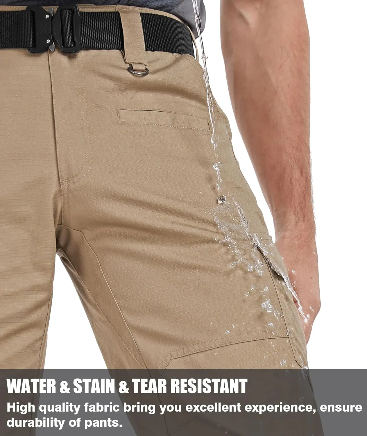 Men's Cargo Pants Ripstop Water Resistant Hiking Work Pants Outdoor Multi Pockets Army Tactical Pants (Not Belt)