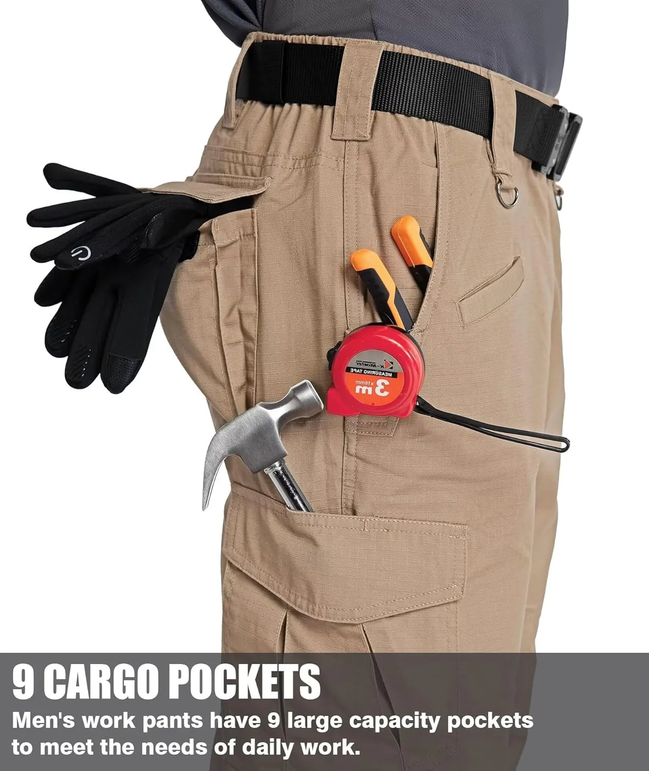 Men's Cargo Pants Ripstop Water Resistant Hiking Work Pants Outdoor Multi Pockets Army Tactical Pants (Not Belt)