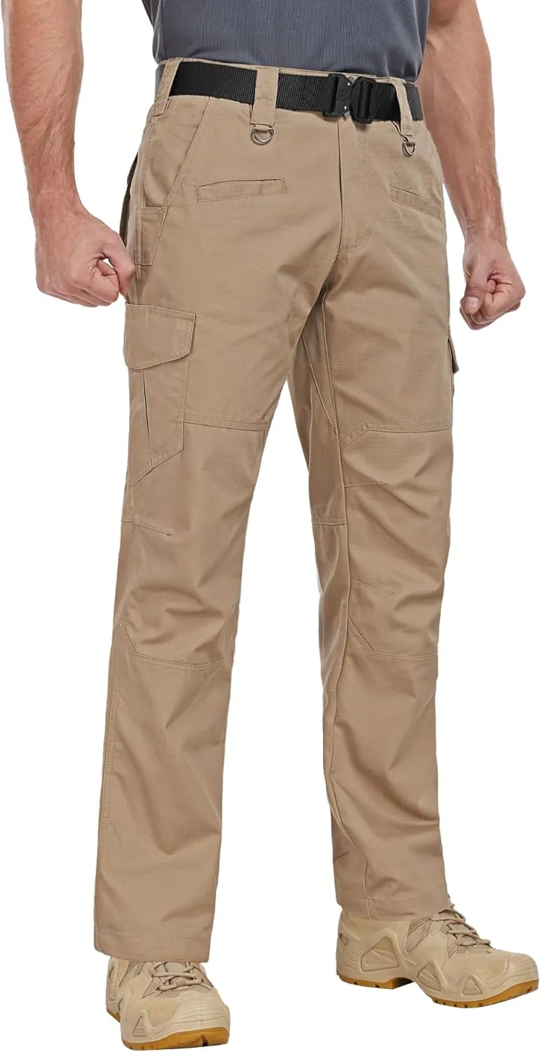 Men's Cargo Pants Ripstop Water Resistant Hiking Work Pants Outdoor Multi Pockets Army Tactical Pants (Not Belt)