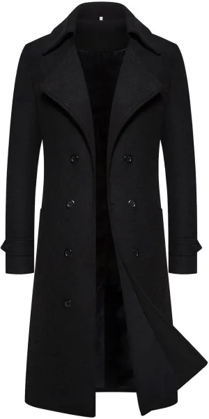 Men's Casual Notched Collar Peacoat Trench Classic Winter Overcoat with Pockets