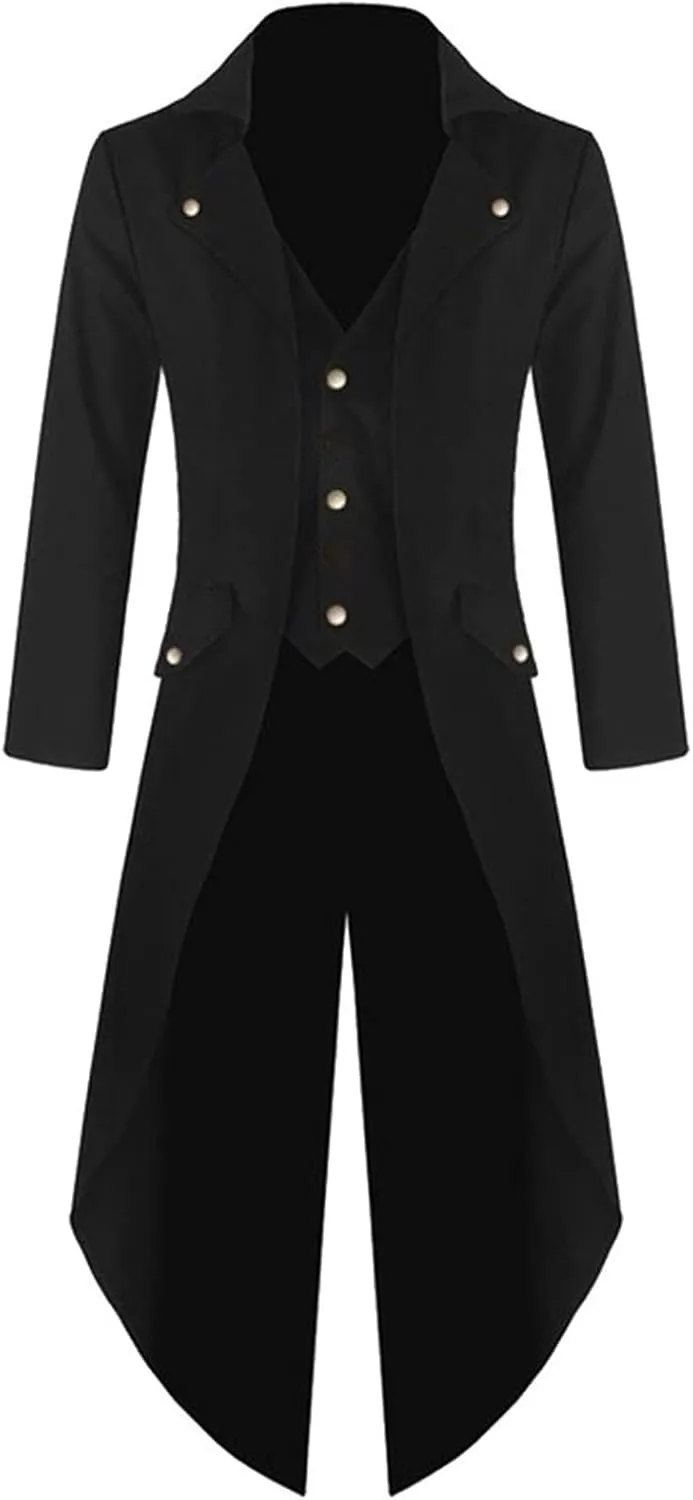 Men's Casual Trench Coat Gothic Frock Coat Costume Praty Outwear Single Breasted Pea Coat Trench Overcoat Mens