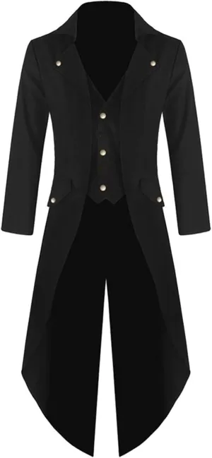 Men's Casual Trench Coat Gothic Frock Coat Costume Praty Outwear Single Breasted Pea Coat Trench Overcoat Mens