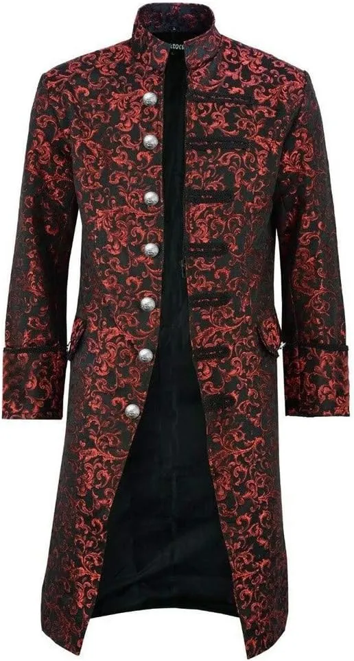 Men's Casual Trench Coat Gothic Frock Coat Costume Praty Outwear Single Breasted Pea Coat Trench Overcoat Mens