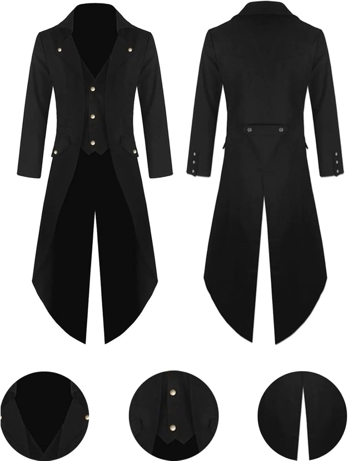 Men's Casual Trench Coat Gothic Frock Coat Costume Praty Outwear Single Breasted Pea Coat Trench Overcoat Mens
