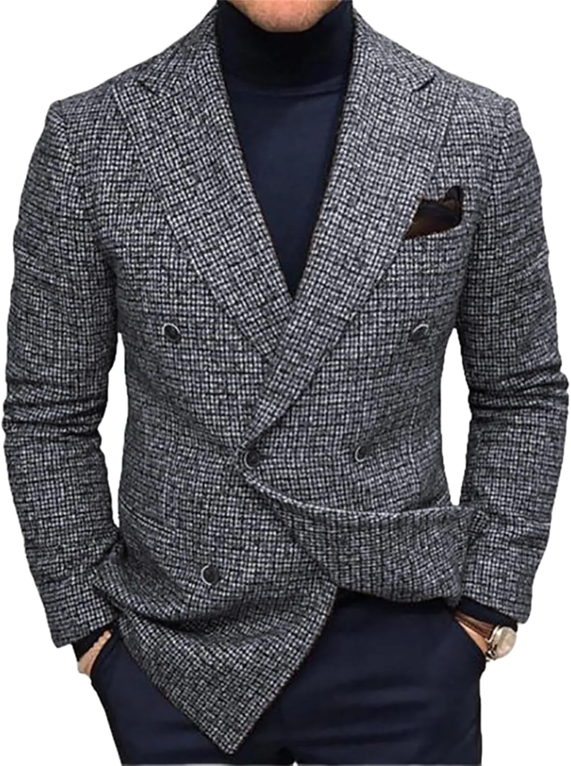 Men's Classic Fit Plaid Casual Blazer Jackets Notched Lapel Two Button Suit Coats Striped Business Blazer Coat