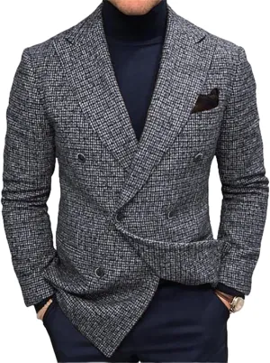Men's Classic Fit Plaid Casual Blazer Jackets Notched Lapel Two Button Suit Coats Striped Business Blazer Coat