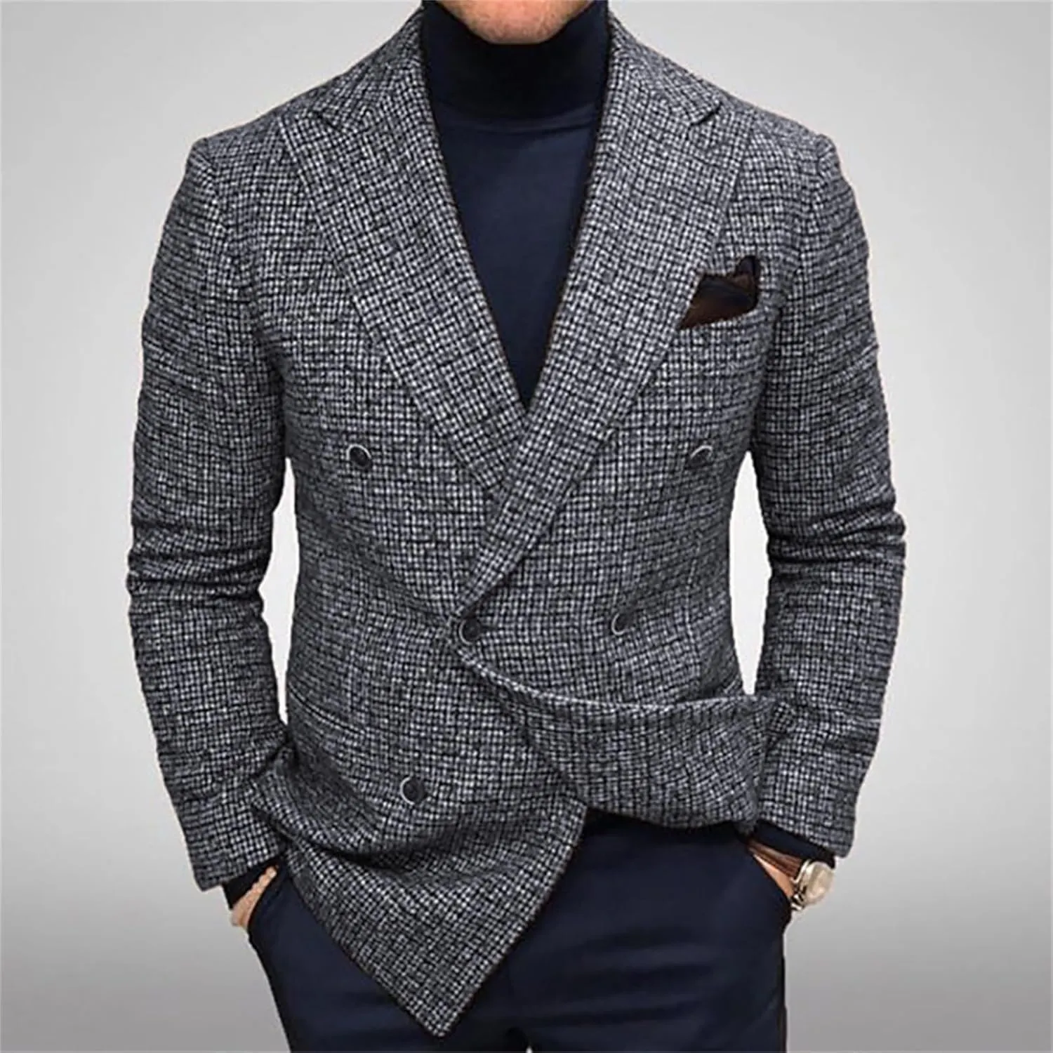 Men's Classic Fit Plaid Casual Blazer Jackets Notched Lapel Two Button Suit Coats Striped Business Blazer Coat