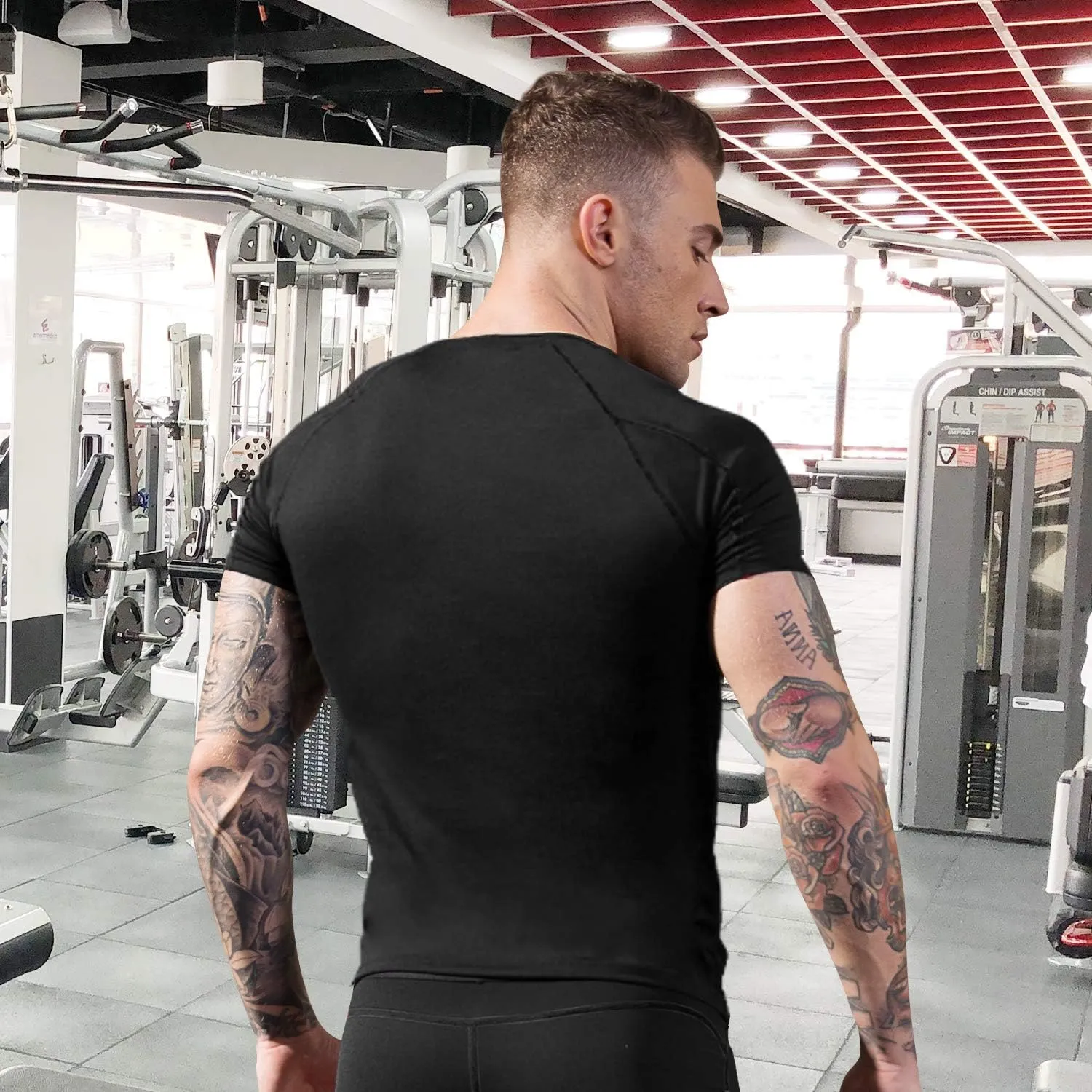 Men's Compression Shirts Short Sleeve Athletic Compression Tops Cool Dry Workout T Shirt Sports Base Layer Undershirt