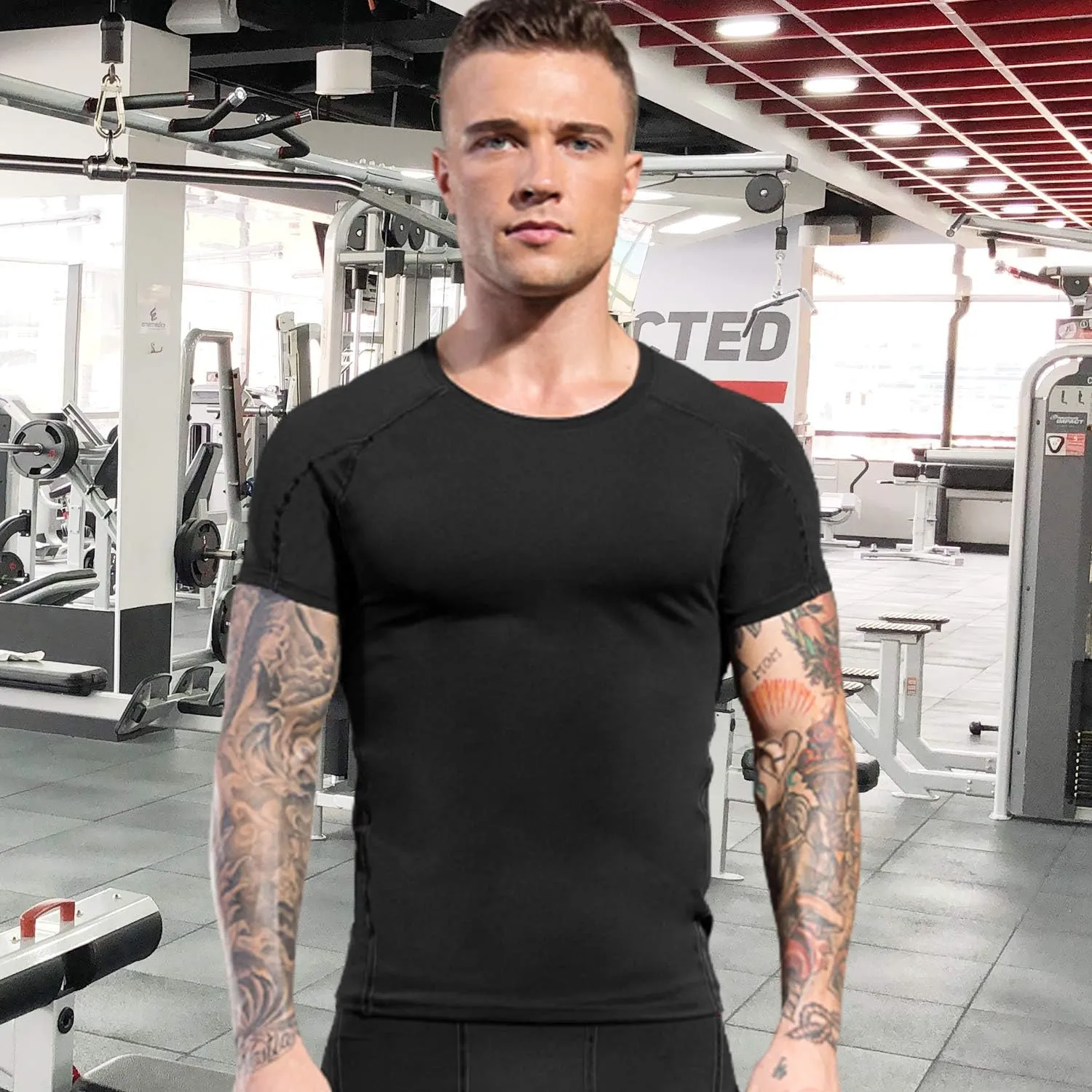 Men's Compression Shirts Short Sleeve Athletic Compression Tops Cool Dry Workout T Shirt Sports Base Layer Undershirt