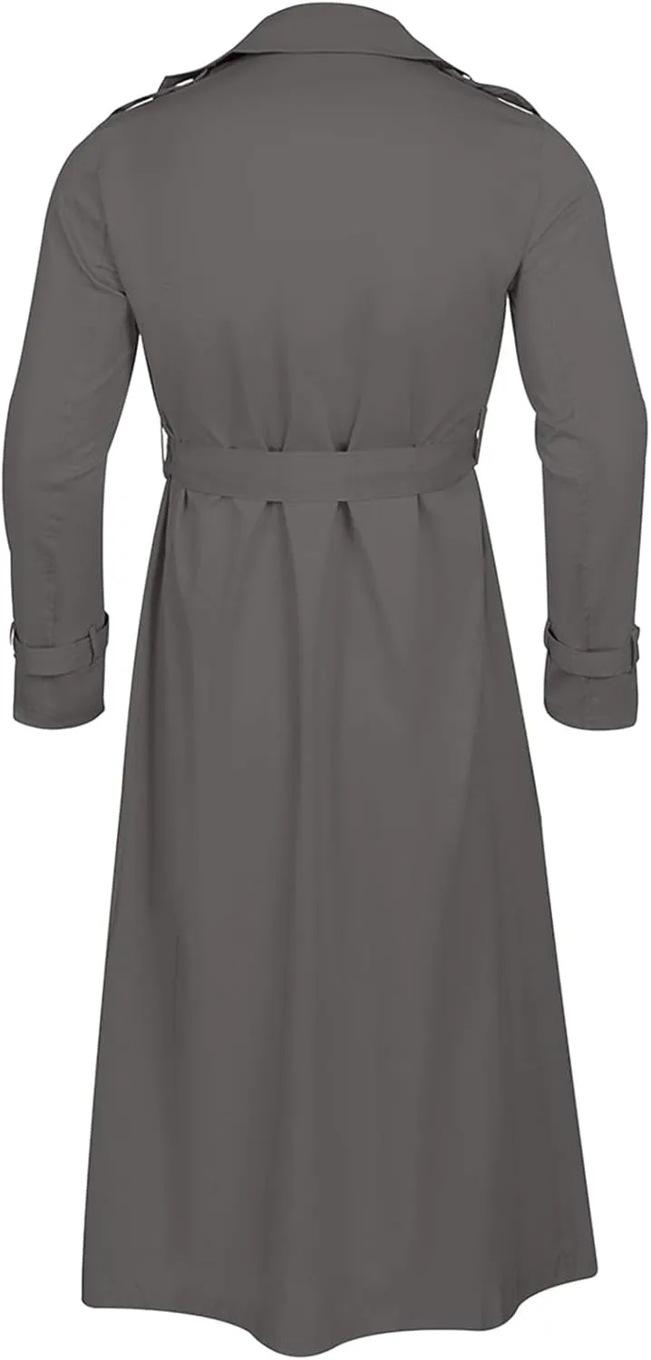 Men's Double Breasted Long Trench Coat Business Casual Oversized Windbreaker Notch Lapel Jacket Belted Windproof Overcoat